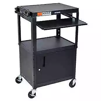 Luxor Adjustable Height Black Metal A/V Cart W/ Pullout Keyboard Tray And Cab... • $422.49