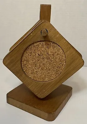 Vintage Coaster Set Wood & Cork Stand With 4 Tiles MCM • $14.74
