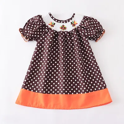 NEW Boutique Thanksgiving Turkey Girls Smocked Embroidered Dress • $16.99