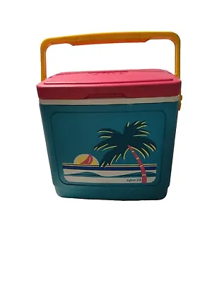 Vintage Igloo 24 Cooler Ice Chest 1989 Palm Tree Design Teal Tropical  • $24.99