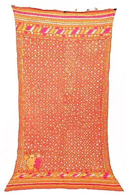 Authentic Vintage Indian From Punjab Phulkari Floss Hand Embroidered Bagh Shawl • $140