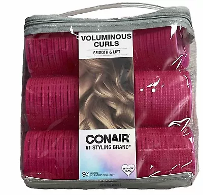 Conair Jumbo Hair Rollers 9 Pack Pink Self Grip Voluminous Curls • $14.88
