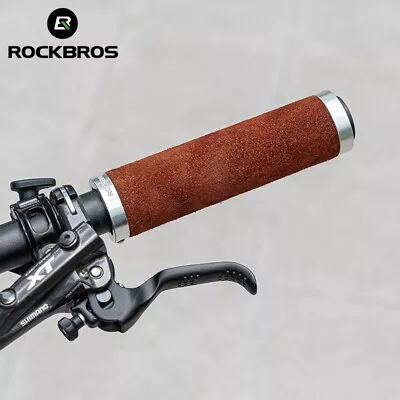 ROCKBROS Bicycle Grips Leather Handlebar Grip Shockproof Bilateral Lock Grips • $14.36