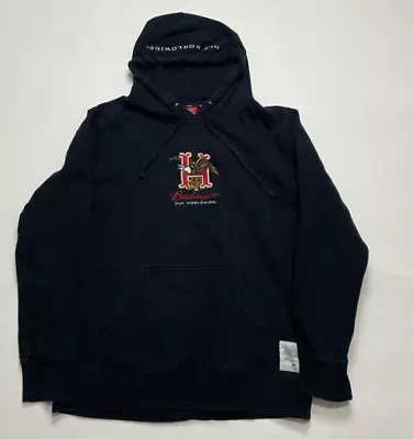 Vintage Budweiser American Eagle Hoodie L Black Embroidered Pockets HUF World • $45