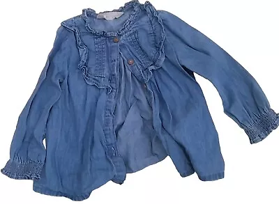 Primark Baby Girls Blue Cotton Dress Long Sleeve Age 9 - 12 Months • £0.98