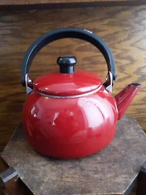 Vintage Red Unmarked Teapot 8  Wide 6.5  Tall To Top • $29.99