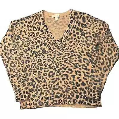 MICHAEL Michael Kors Cheetah Animal Print Sweater V-Neck ANGORA Blend Medium • $35