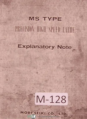 Mori Seiki Operators Instructions MS Type Lathe Manual • $25