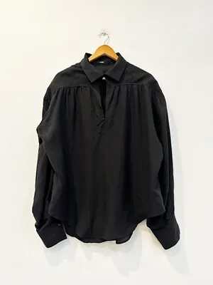 Designer Bassike Size 6 0 Black Cotton Linen Blend Women's Blouse • $100