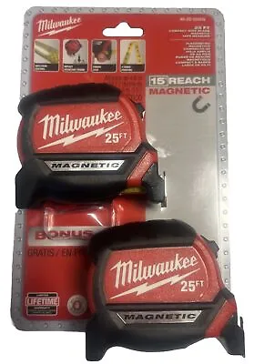 BRAND NEW Milwaukee 48-22-0325G 25-Ft. Compact Magnetic Tape Measure (2-Pack) • $34.95