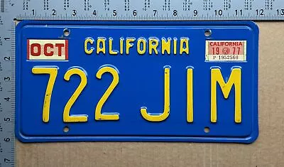 1977 California License Plate 722 JIM Classic Steel BLUE PLATE 16075 • $49.99