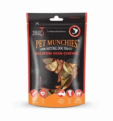 Pet Munchies Salmon Skin Chews Medium Dog Treats 90g • £4.50