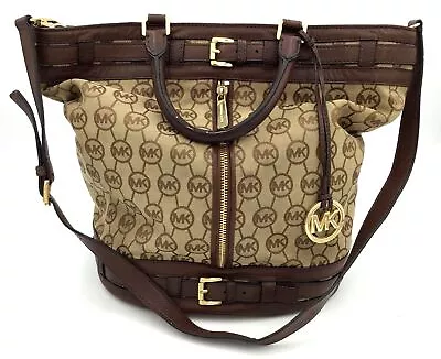 Authentic Michael Kors Women's Tan Signature Print Shoulder Bag - COA Included • $24.99