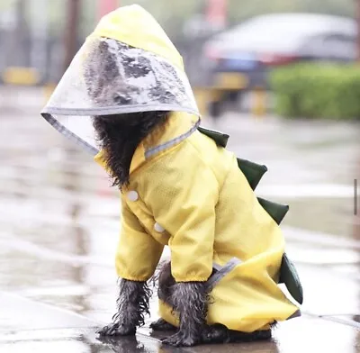 £9.99 • Buy Dog Puppy Waterproof Dinosaur Yellow Coat Jacket Wetsuit Hood Mac Lined Raincoat