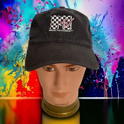MTV Black Embroidered Baseball Hat Cap Strap Back Music Television • $9.95