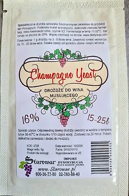 Champagne Yeast For All SPARKLING Wine & Cider . High Quality Yeast For 15-25 L • £3.79