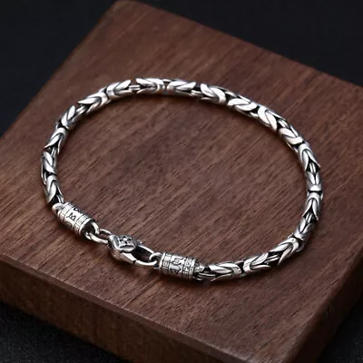 Pure S925 Sterling Silver Chain Men Women 4mm Vajra Byzantine Link Bracelet  • $33.95