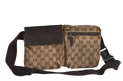 Authentic GUCCI Vintage Waist Body Bag Purse Canvas Leather 28566 Brown 6604H • $246