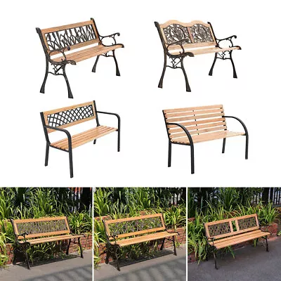 Outdoor Cast Iron Leg Wooden Metal Bench Garden Park Seat Armrest Chair • £69.95