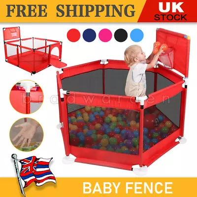 Baby Playpen Large Kids Infant Safety Yard Activity Center With Basketball Hoop • £19.59