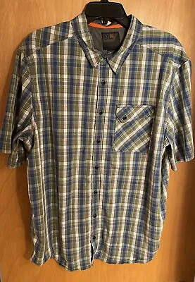 5.11 Tactical Shirt Mens Sz XL Short Sleeve Metal Snap Button Plaid Green/Blue • $15.99