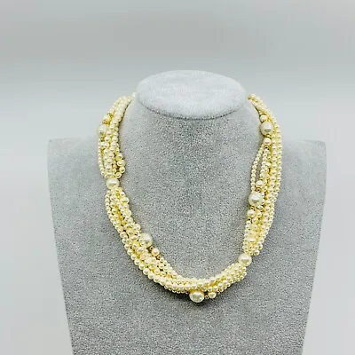 J. Crew Statement Necklace Faux Pearl Braided Twisted Chunky Gold Tone Jewelry • $29.95