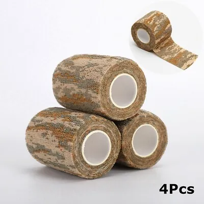 4Pcs Camouflage Army Hunting Rifle Self-adhesive Wrap Camo Bandage Stealth Tape • £6.15