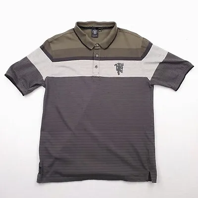 Manchester United Gray Striped Polo Shirt Mens Sz XL Short Sleeve T-Shirt • $26.99