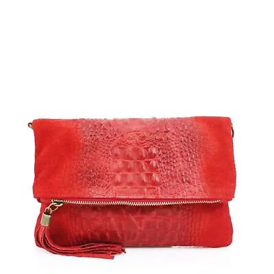 Women Leather Snakeskin Clutch Bag Ladies Cross Body Shoulder Real Suede Handbag • £21.99