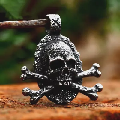 Mens Pirate Skull Crossbones Pendant Necklace Punk Retro Jewelry Stainless Steel • $10.99