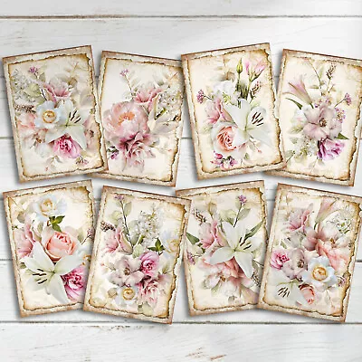 Vintage Floral Rose & Lily Shabby Chic Cards Tags Journal Card Making Supplies • £2.80