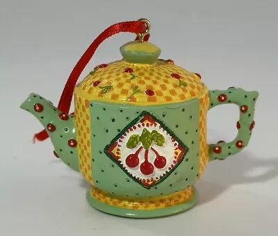 Vintage Mary Engelbreit Green Cherry Teapot Christmas Ornament 1997 • $23