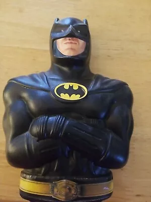 1989 Batman Bank Blow Mold Black Plastic DC Comic 7 1/2  Michael Keaton Face Vtg • $5