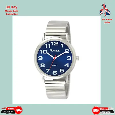 Men's Classic Bold Easy Read Expander Bracelet Watch - Silver / Blue R0208.46.1 • £13.79
