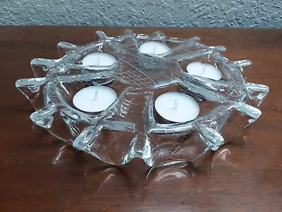 Vintage MUURLA “Jaakidetuikkula” Clear Art Glass Votive / Tealight Candle Holder • $15
