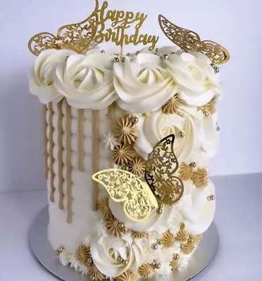 6 Gold Butterfly Decorations … Cake Topper  Cupcake .. Party • £2.95