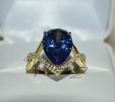 8 Ct PREMIUM AAAA TANZANITE & 40 VVS DIAMOND DINNER GYPSY 14K Y GOLD PLATED S-8. • $129