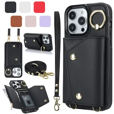 For IPhone 14 13 12 11 Pro Max XR XS 8 Plus Leather Strap Case Wallet Ring Cover • $19.13