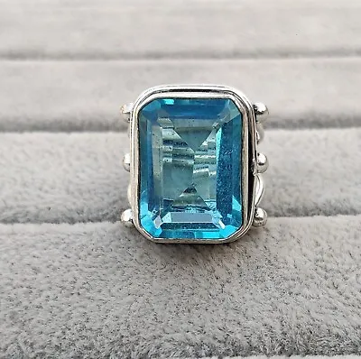 Blue Topaz Ring 925 Sterling Silver Handmade Silver Ring Jewelry  7.5 SIZE K13 • $9.40