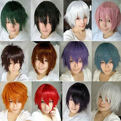 Unisex Boy Mens Anime Short Wig Straight Hair Cosplay Full Wigs Cosplay Party- • £12.39