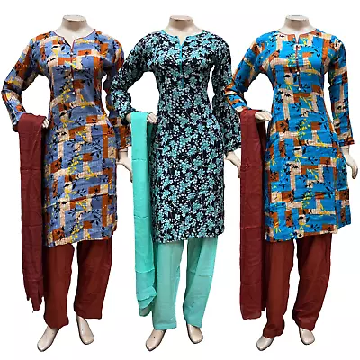 Pakistani Indian Women's Printed Linen Suit Dress Stitched Shalwar Kameez Salwar • £11.99