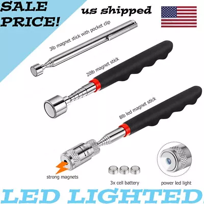 3pcs Magnet Pickup Tool Stick Telescoping Include 8 Lb LED Light Grabber Extend  • $8.99