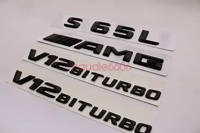 Black S65L + AMG + V12 BITURBO Trunk Emblem Badge Sticker For Mercedes Benz • $37.99