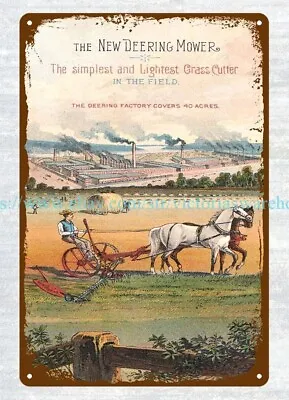 Wall Farm Houses 1880s Deering Mower Reaper Farm Horse Drawn Metal Tin Sign • $18.95