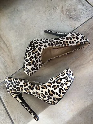 Kelsi Dagger 7.5 Brette Animal Stiletto Platform Calf Hair Pumps Heels Mob Wife • $14.99