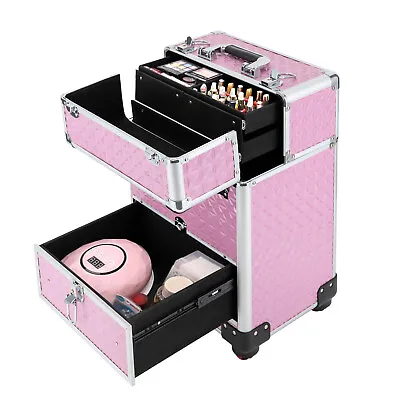 $71.44 • Buy Makeup Train Case Professional Rolling Cosmetic Case With Drawers Travel Trolley
