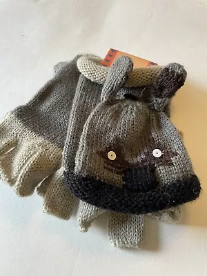 D & Y  Winter Critter Racoon Gloves Flip Top Grey New • $6