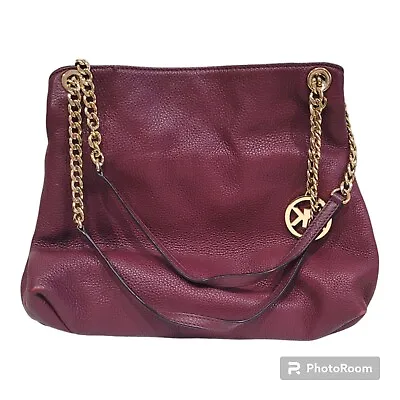 Michael Kors Medium Maroon Handbag Tote Women's Shoulder Bag Golden Fixtures • $29