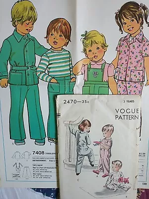 VTG 2 Sewing Pattern Child Size 3 PJs Jacket Pants W/wo Bib Uncut/Cut Vogue 2470 • $7.99