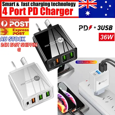 $8.92 • Buy 4 USB Wall Charger Fast PD Power Adapter TypeC QC3.0 For Android IPhone IPad 36W